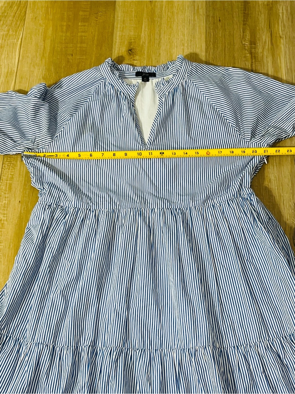J.Crew Striped Cotton Poplin Tiered Ruffle Neck Dress Size LT - Picture 6 of 8